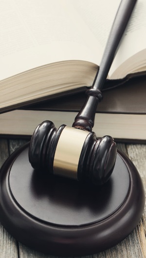 Tacoma Washington court room gavel and law books